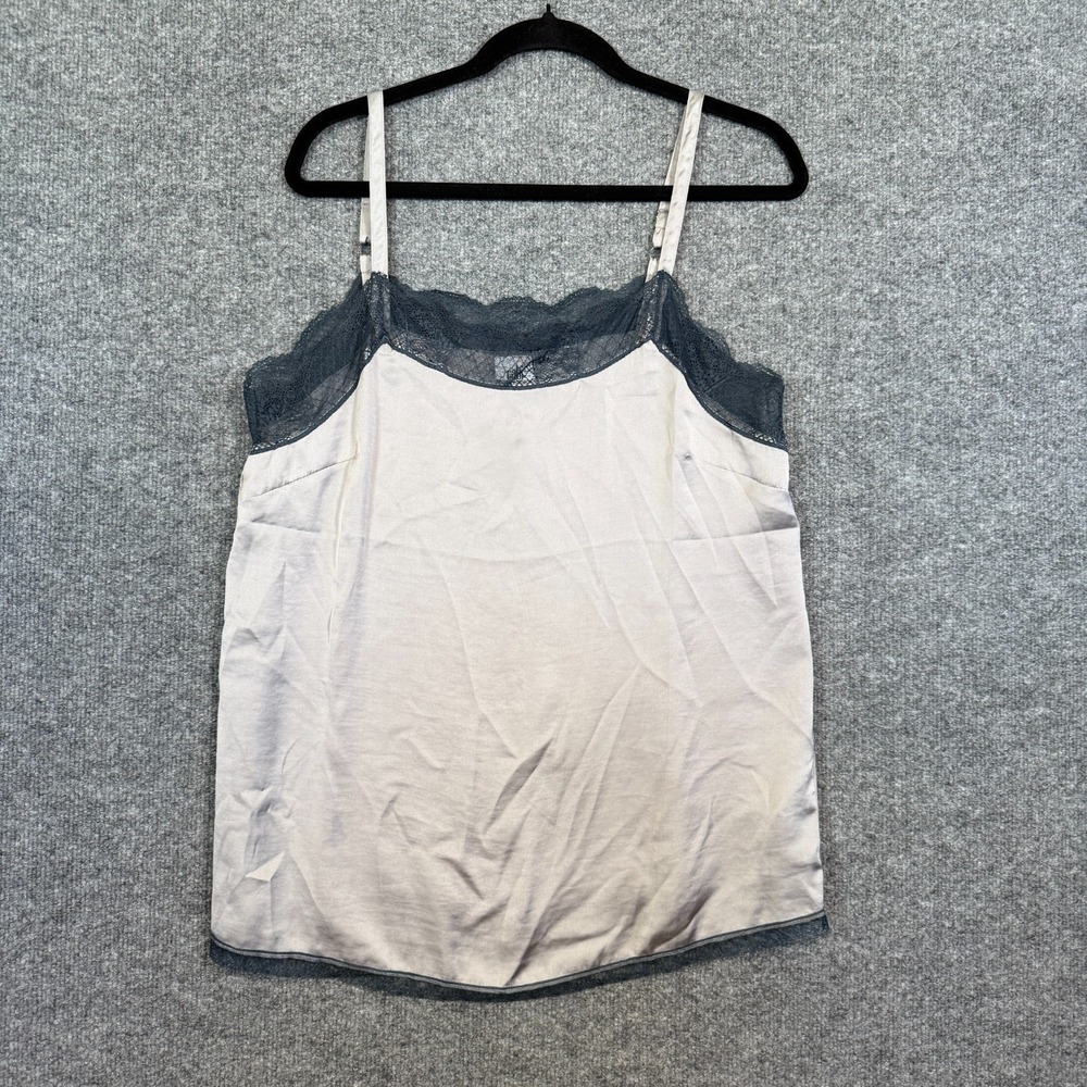 Cabi Shirt Womens Medium Gray‎ Satin Lace V-neck Strappy Cami Slip Y2K 90s